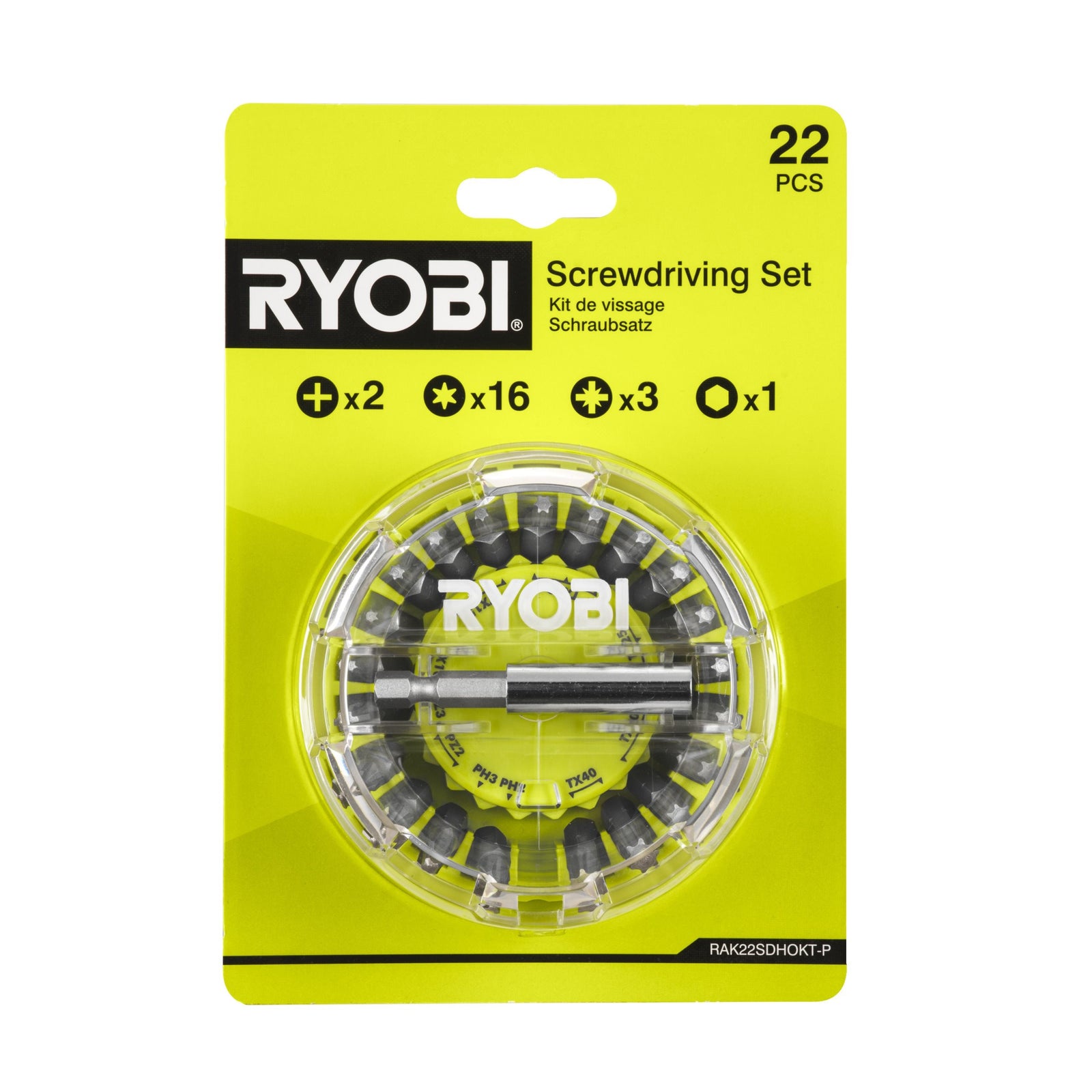 Ryobi RAK22SDHOKT-P 22pc Hockey Puck Screwdriving Set Bits