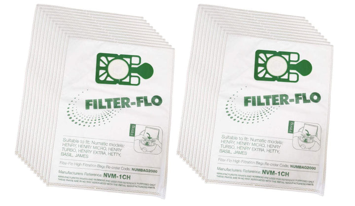 20 X NEW Compatible Numatic Henry Hetty James FILTER FLO Vacuum Hoover Bags