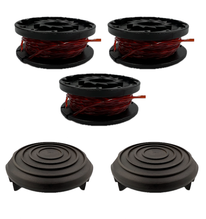 Genuine 3 Pack Of Spools & 2 Spool Covers For McGregor MET3525 Corded Grass Trimmer